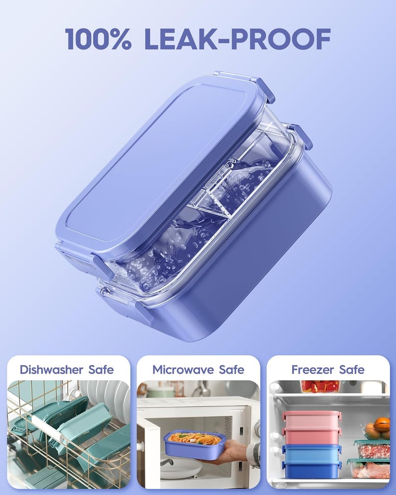 KEMETHY Adults Bento Lunch Box Set with Thermo Bag, 74oz Stackable Leak-proof 3-tiers Bento Box, Built-in Utensil and Sauce Container for Work, School, Dining Out (Purple) - Image 5